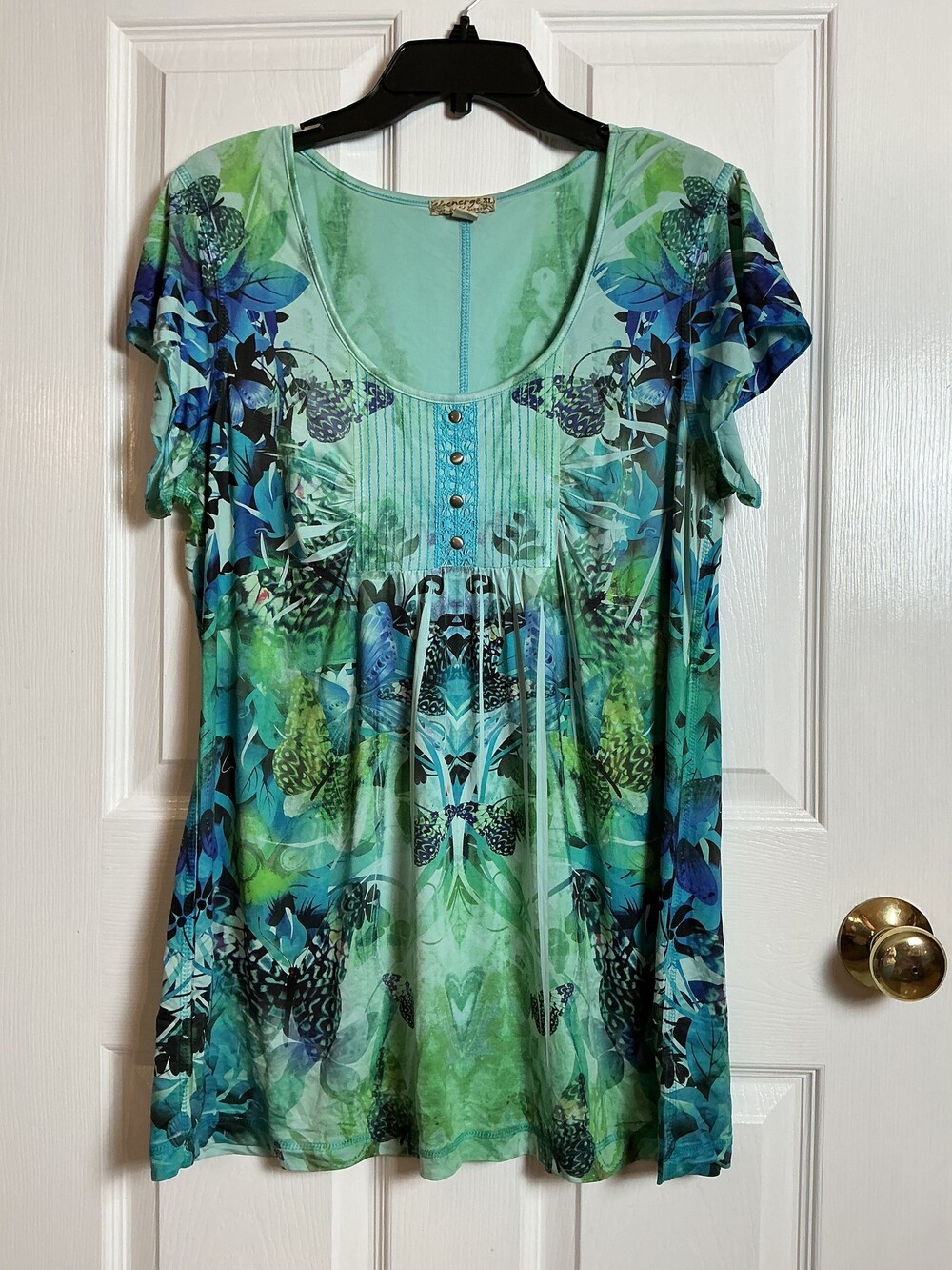 Le Energie XL Butterfly Print Blouse Short Sleeve Flowing Top